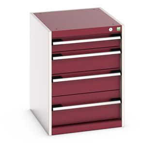 40018025.** Cabinet consists of 1 x 100mm, 2 x 150mm and 1 x 200mm high drawers 100% extension drawer with internal dimensions of 400mm wide x 525mm deep. The drawers have a U.D.L of 75kg (when approaching high weight loads it is suggested to fix the cabinet